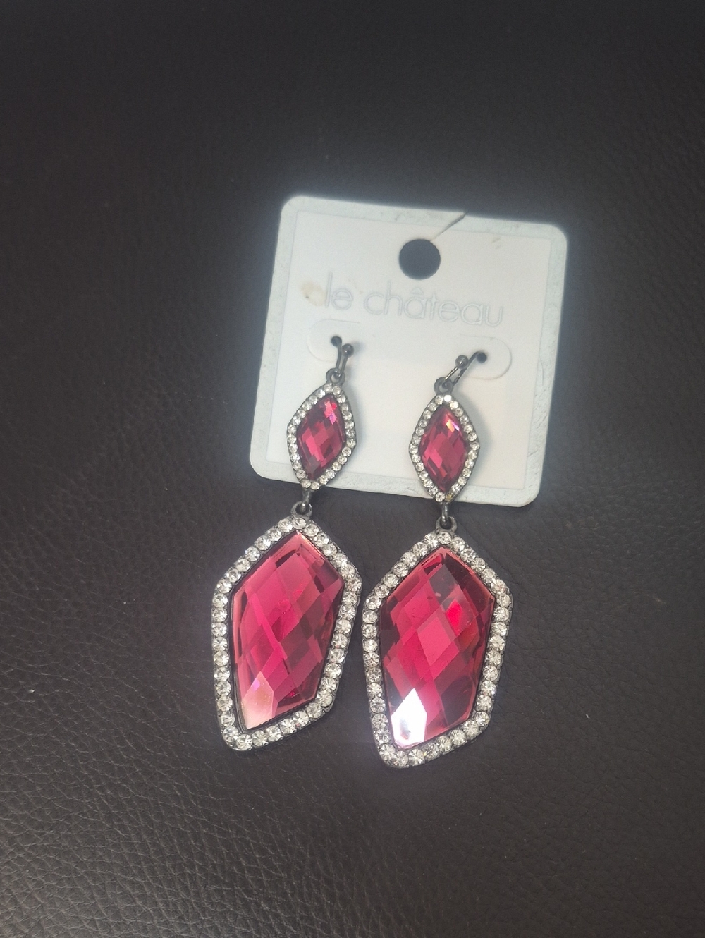 le chateau Fuchsia Crystal Halo Drop Earrings
